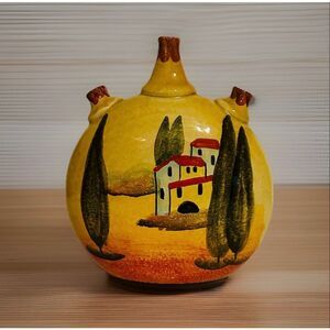 Vintage ITALICA ARS Hand Painted Pottery. Italian Countryside Vase